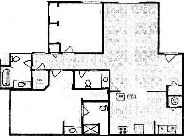 Floor plan for 2 beds, 2.5 baths, 1100 sqft